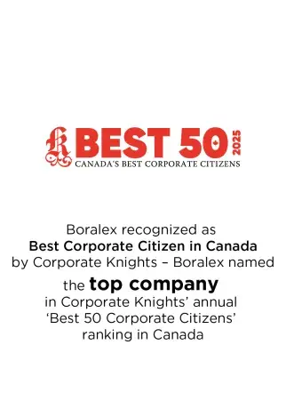 Logo corporate knights and mention of boralex as 1st of the Best 50 corporate citizen rank